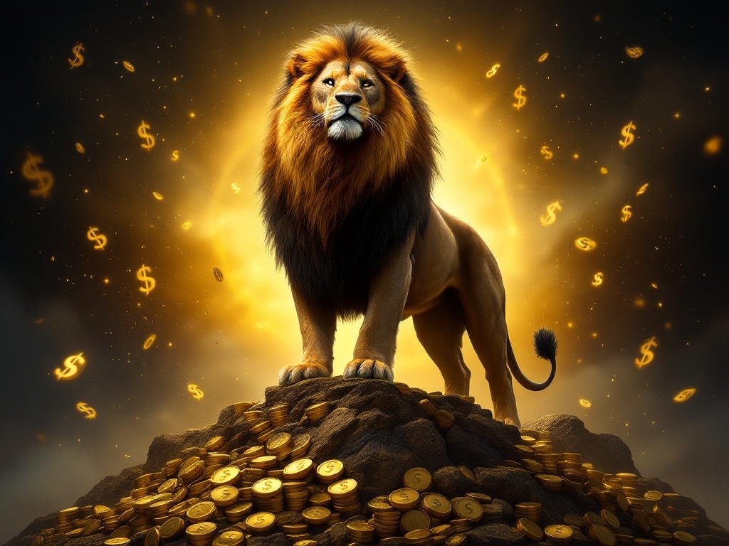 Lion holding gold coins — symbol of The Revenue Catalyst